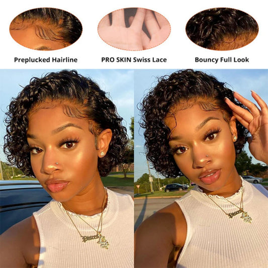 Pixie Cut Wig Kinky Curly Human Hair Wig Honey Blonde Burgundy Colored Short Curly Bob Wigs Pre plucked 13x1 Lace Frontal Wigs