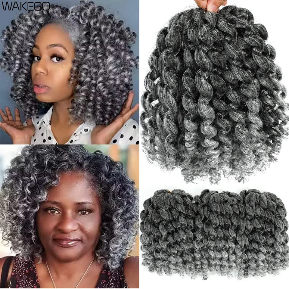 8 Inches Jamaican Bounce Crochet Hair Jumpy Wand Curl Crochet Braids Hair Ombre Brown Synthetic Curly Braiding Hair For Women