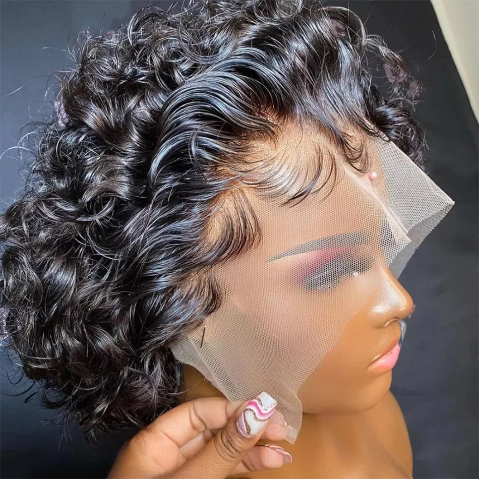 Pixie Cut Wig Kinky Curly Human Hair Wig Honey Blonde Burgundy Colored Short Curly Bob Wigs Pre plucked 13x1 Lace Frontal Wigs
