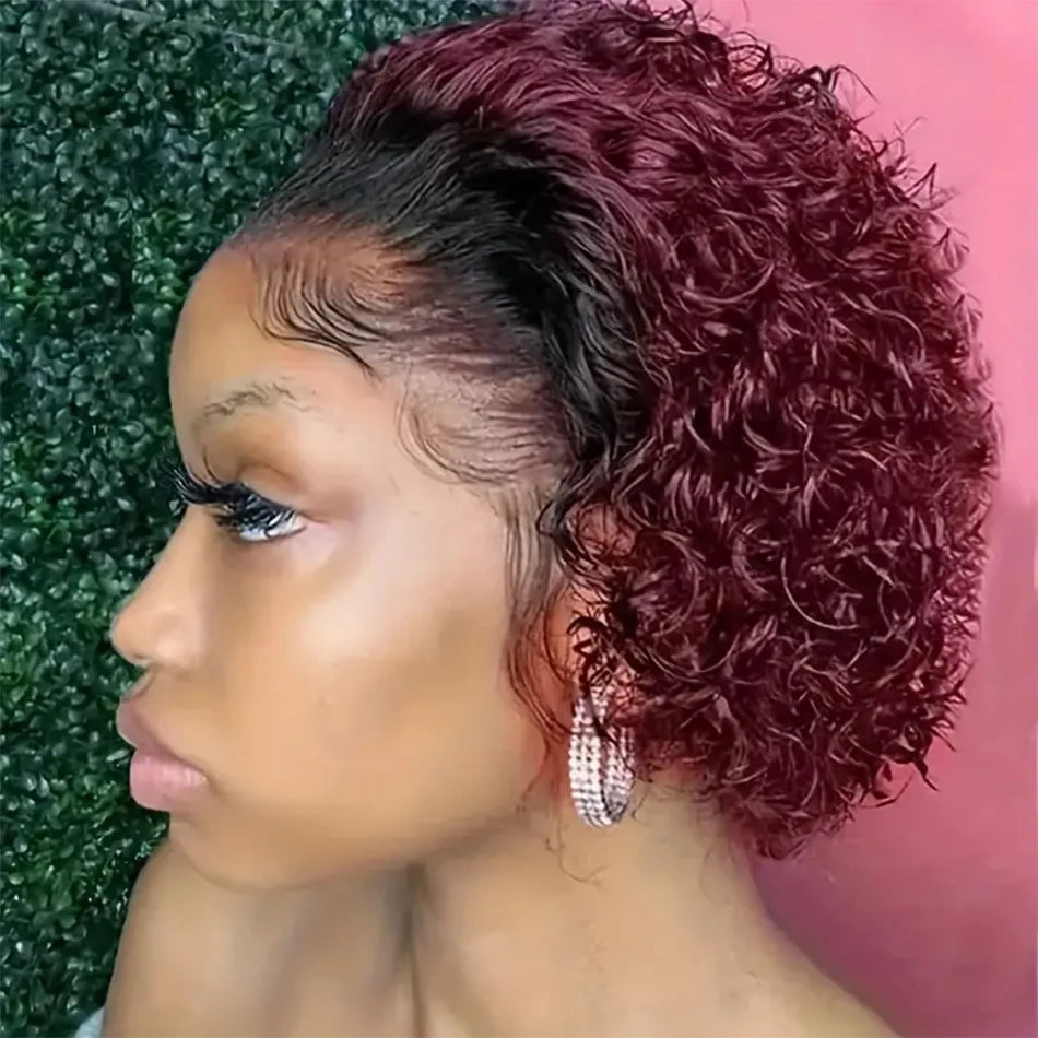 Pixie Cut Wig Kinky Curly Human Hair Wig Honey Blonde Burgundy Colored Short Curly Bob Wigs Pre plucked 13x1 Lace Frontal Wigs