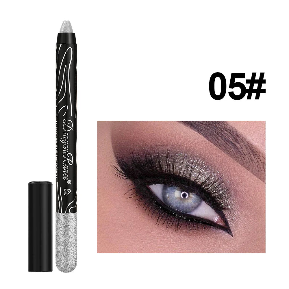 12 Colors Long-lasting Glitter Eyeshadow Pencil Pigment Blue Brown Black Eyeliner Pen Women Fashion Shimmer Eye Shadow Makeup