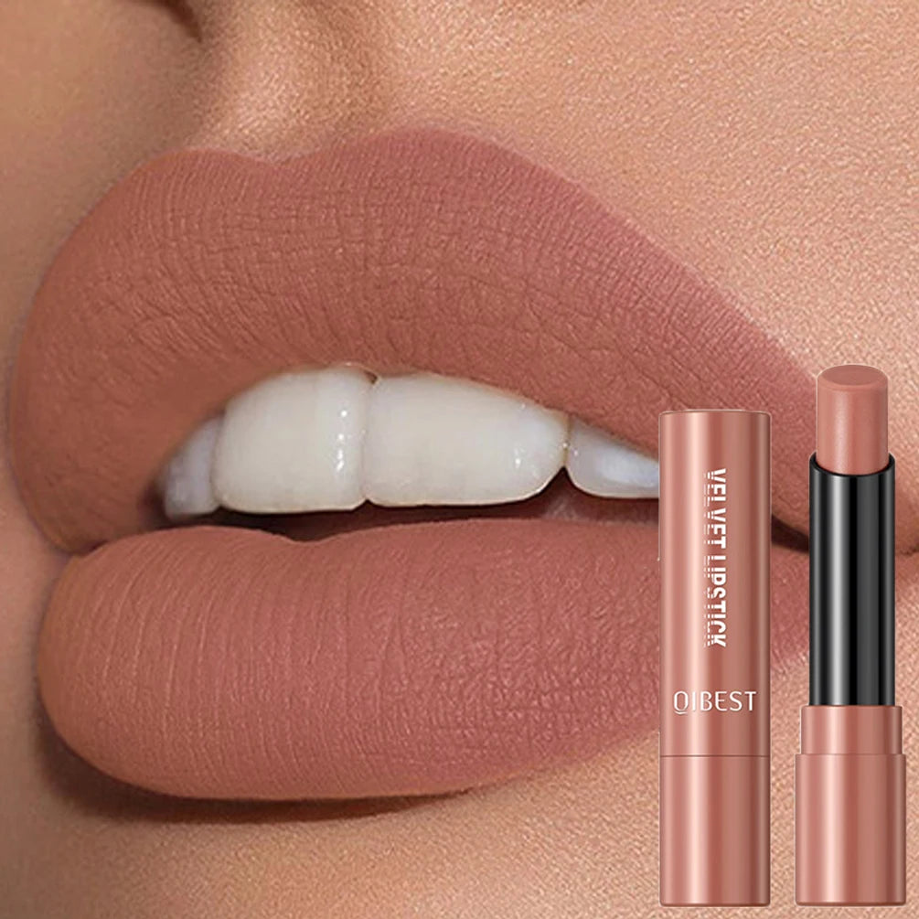 QIBEST Velvet Matte Lipstick Non Staying Cup Moisturizing and Long Lasting Sexy Nude Matte Lip Stick Makeup Korean Cosmetics