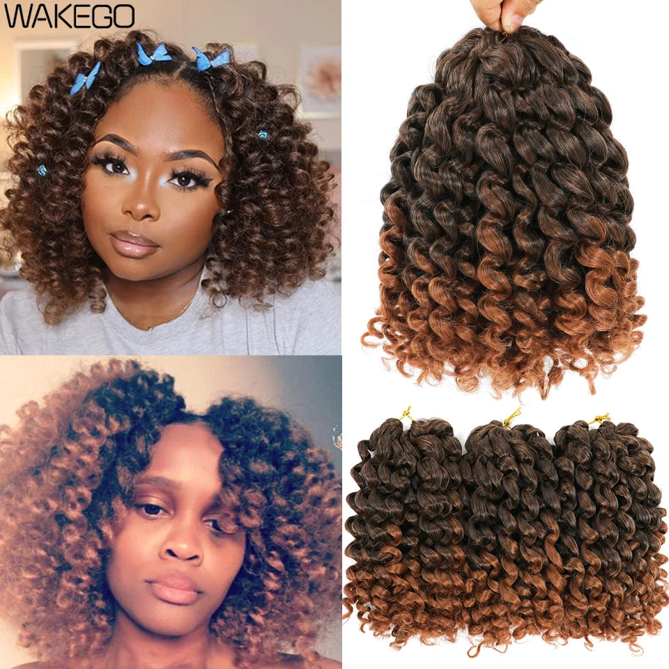 8 Inches Jamaican Bounce Crochet Hair Jumpy Wand Curl Crochet Braids Hair Ombre Brown Synthetic Curly Braiding Hair For Women