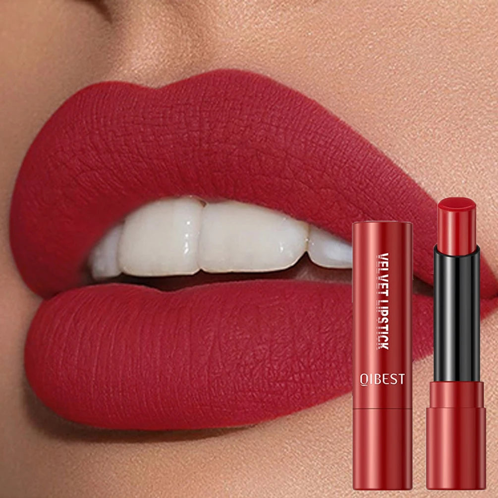 QIBEST Velvet Matte Lipstick Non Staying Cup Moisturizing and Long Lasting Sexy Nude Matte Lip Stick Makeup Korean Cosmetics