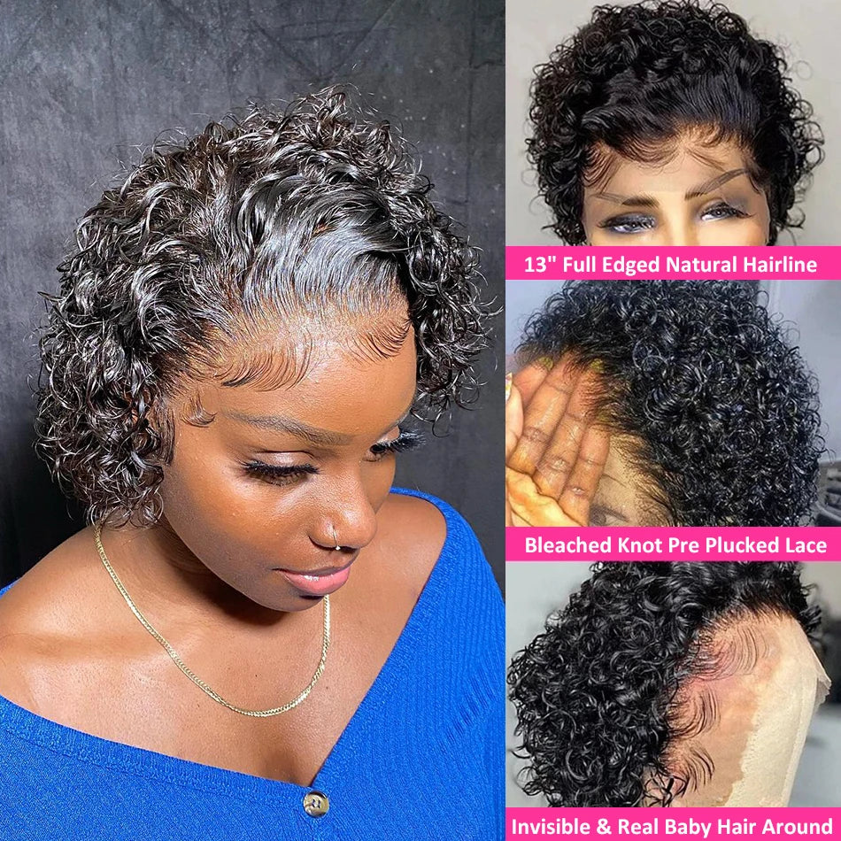 Pixie Cut Wig Kinky Curly Human Hair Wig Honey Blonde Burgundy Colored Short Curly Bob Wigs Pre plucked 13x1 Lace Frontal Wigs