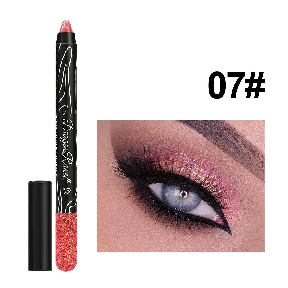 12 Colors Long-lasting Glitter Eyeshadow Pencil Pigment Blue Brown Black Eyeliner Pen Women Fashion Shimmer Eye Shadow Makeup
