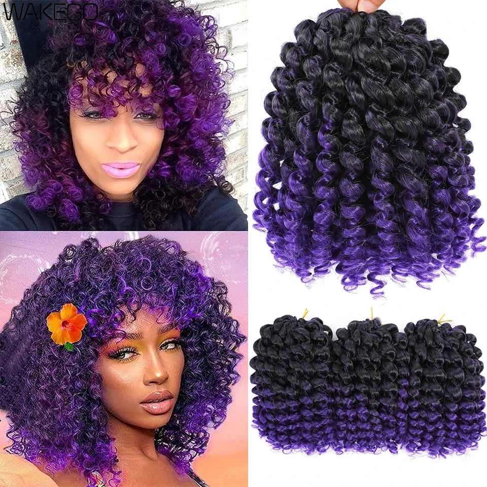 8 Inches Jamaican Bounce Crochet Hair Jumpy Wand Curl Crochet Braids Hair Ombre Brown Synthetic Curly Braiding Hair For Women