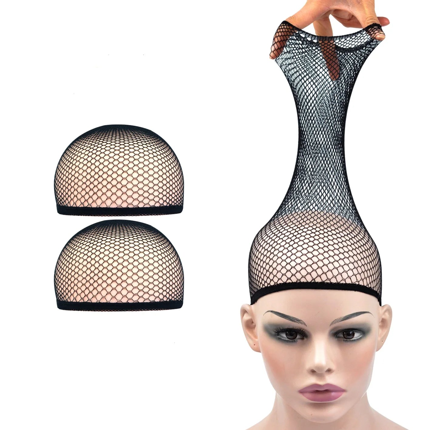 2 Pieces Hair Nets Open Ended Wig Cap Mesh Stocking Cap Weaving Hairnet Wig Accessories for Women Hair Extension Tool