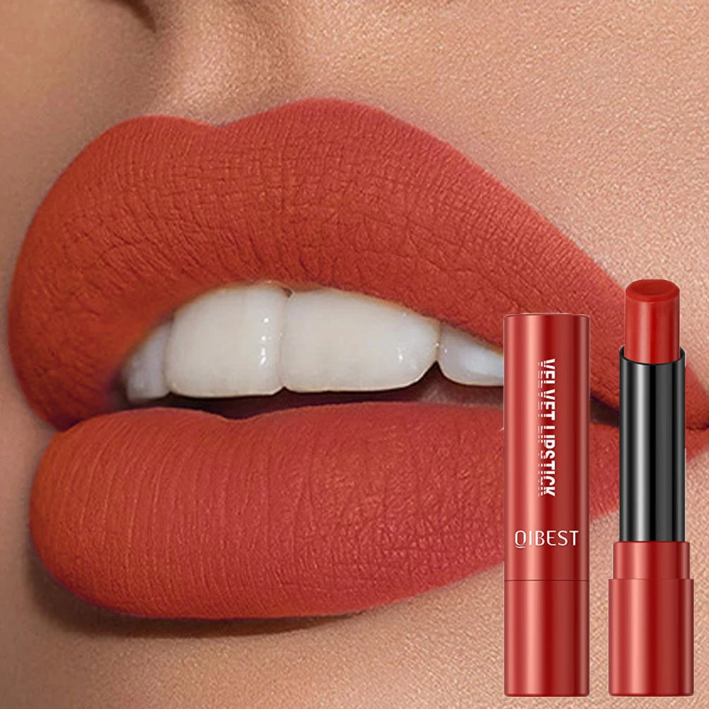 QIBEST Velvet Matte Lipstick Non Staying Cup Moisturizing and Long Lasting Sexy Nude Matte Lip Stick Makeup Korean Cosmetics