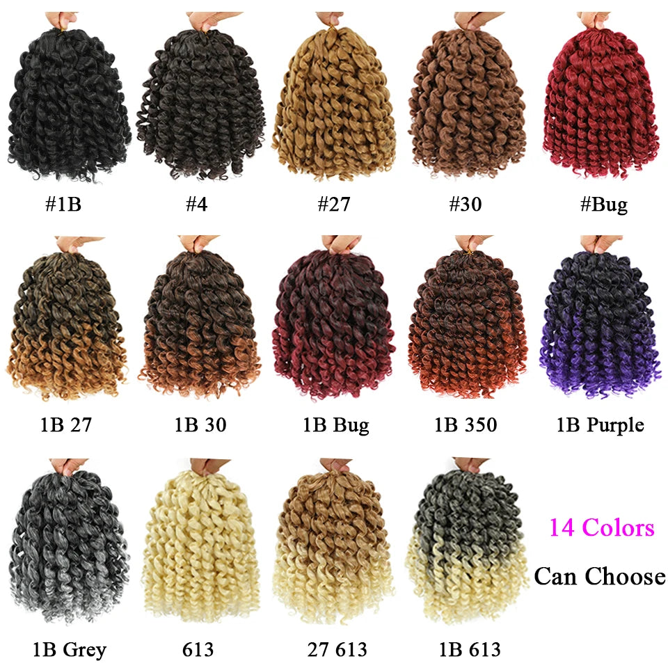 8 Inches Jamaican Bounce Crochet Hair Jumpy Wand Curl Crochet Braids Hair Ombre Brown Synthetic Curly Braiding Hair For Women