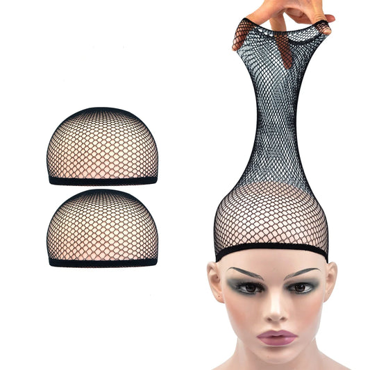 2 Pieces Hair Nets Open Ended Wig Cap Mesh Stocking Cap Weaving Hairnet Wig Accessories for Women Hair Extension Tool
