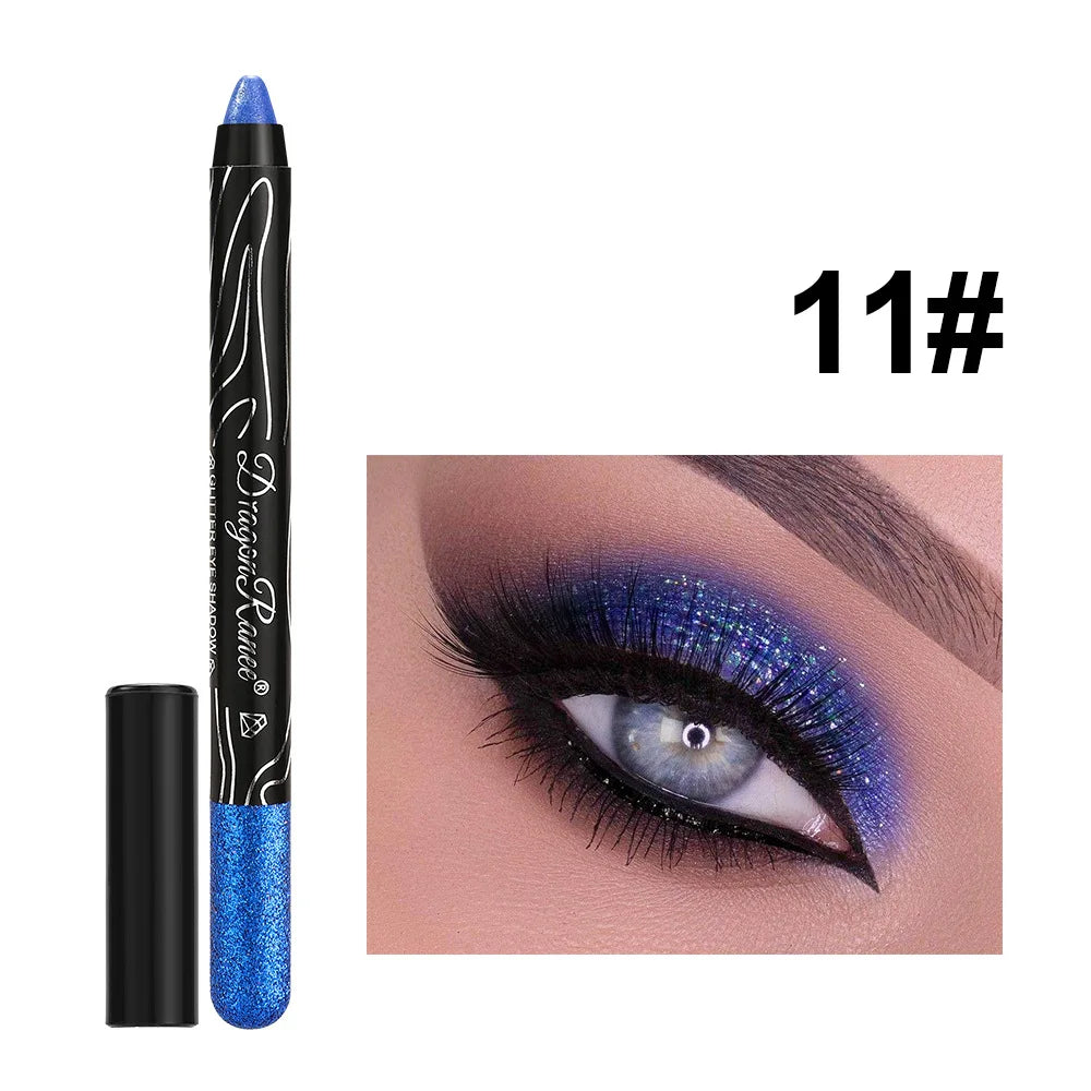 12 Colors Long-lasting Glitter Eyeshadow Pencil Pigment Blue Brown Black Eyeliner Pen Women Fashion Shimmer Eye Shadow Makeup
