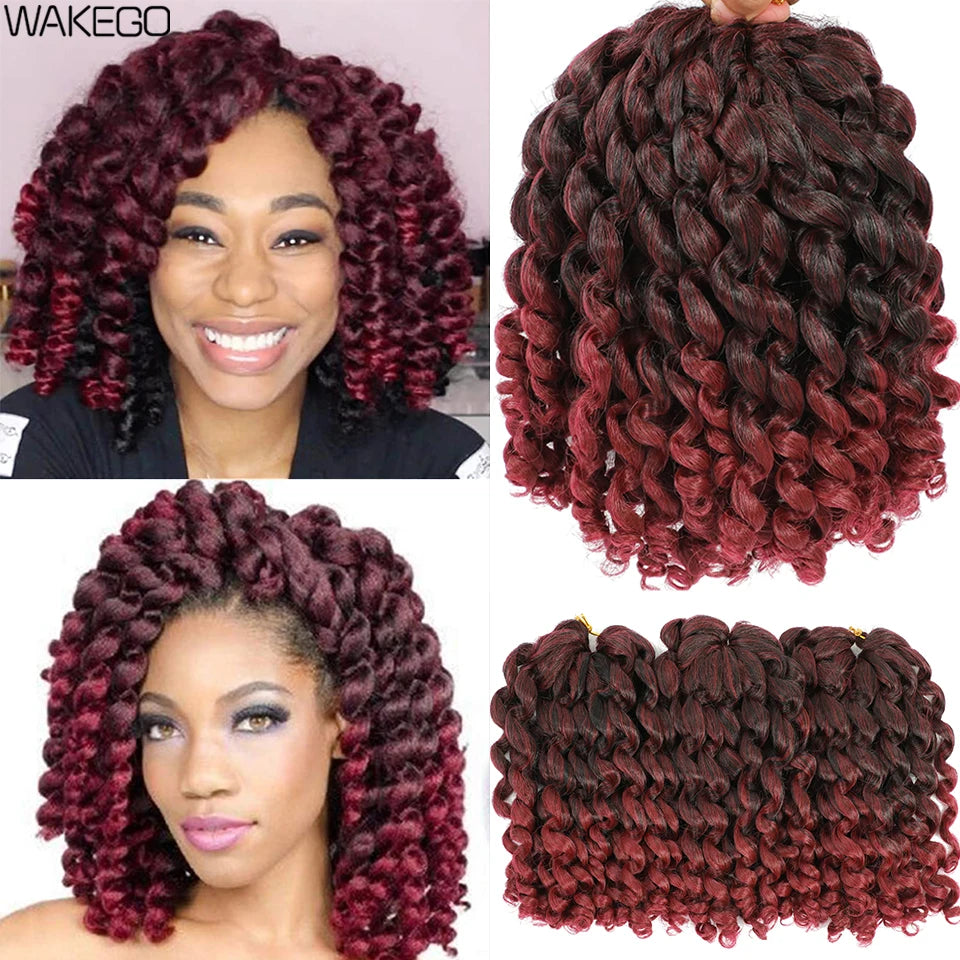 8 Inches Jamaican Bounce Crochet Hair Jumpy Wand Curl Crochet Braids Hair Ombre Brown Synthetic Curly Braiding Hair For Women