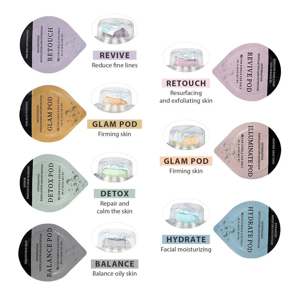 Glam Pod For Aqua Facial Machine CO2 Pods For Bubble Facial Beauty Machine Revive Pods co2 Capsule Gels Facial SPA Skin Clean