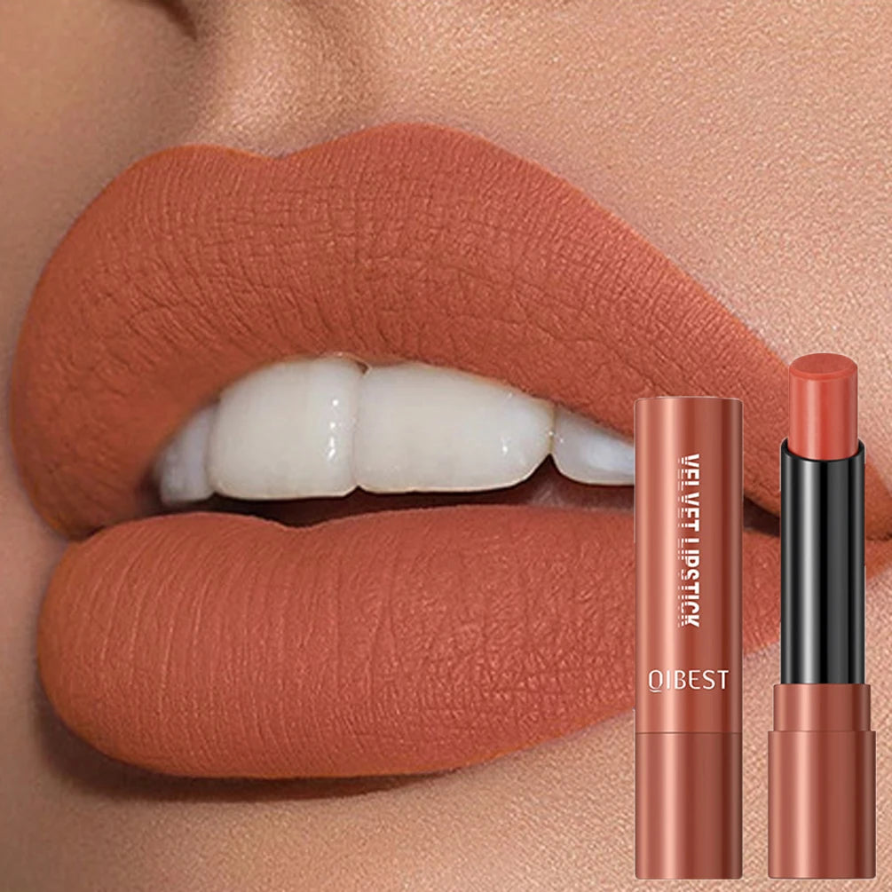 QIBEST Velvet Matte Lipstick Non Staying Cup Moisturizing and Long Lasting Sexy Nude Matte Lip Stick Makeup Korean Cosmetics