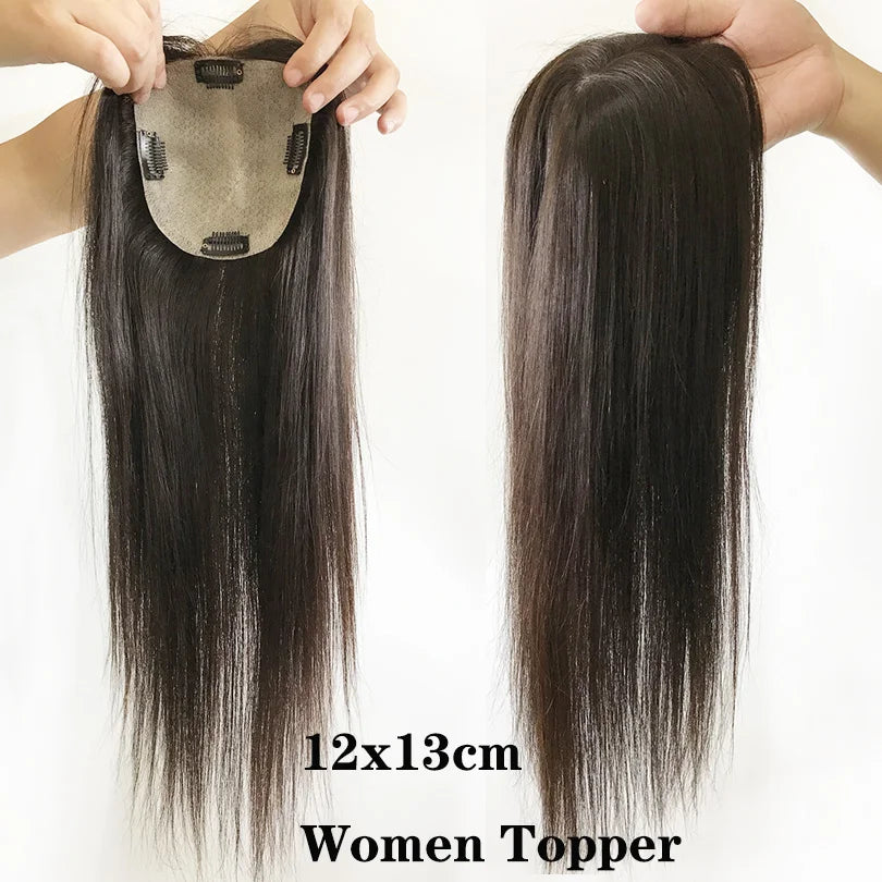 15x16cm Toupee Hair For Women  Topper Human Hair Clips In Silk base Natural Color 130% Virgin Hair Extension