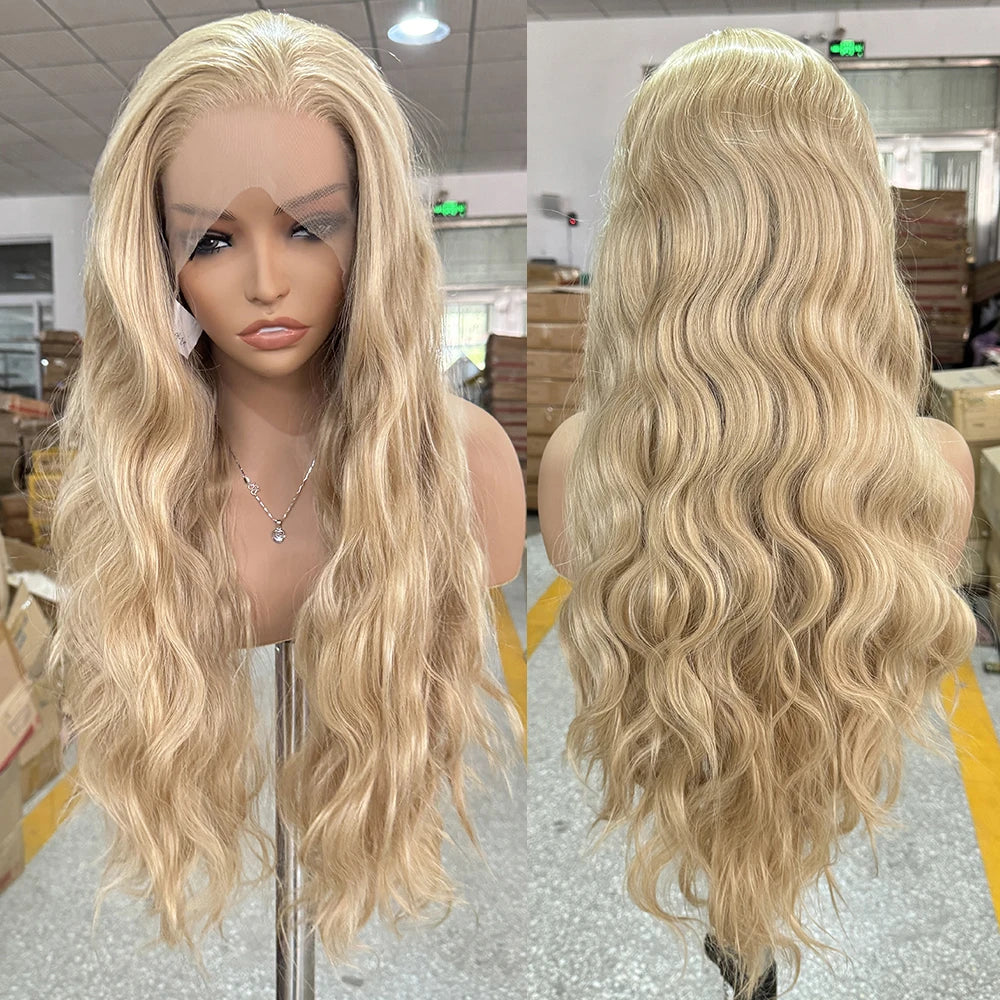 613 Mix Blonde Synthetic Lace Front Wig Long Body Wave Hair Lace Wigs For Women Ready To Wear Cosplay Blonde Wig Frontal Party