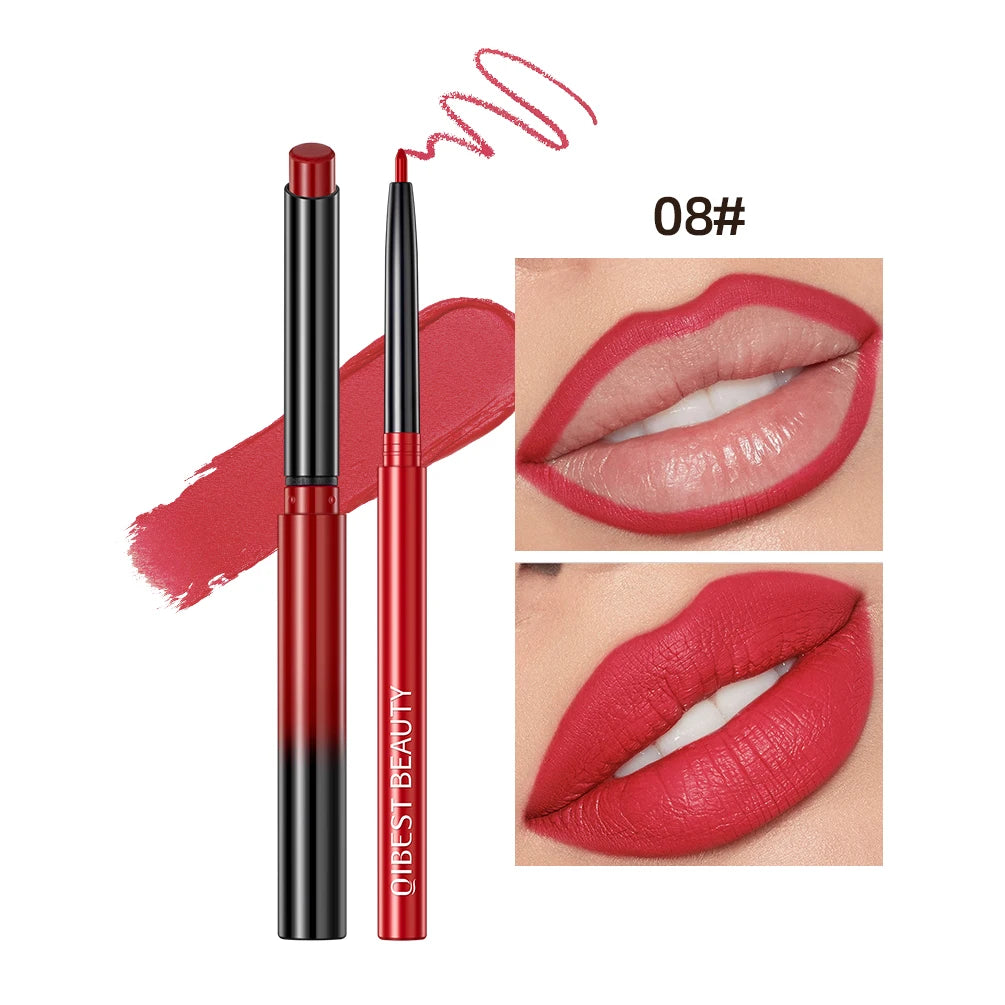 QIBEST Matte Nude Lipstick Pen Long Lasting Lipliner Lip Pencil Waterproof Lip Liner Contour Sexy Red Lip Makeup Set For Women