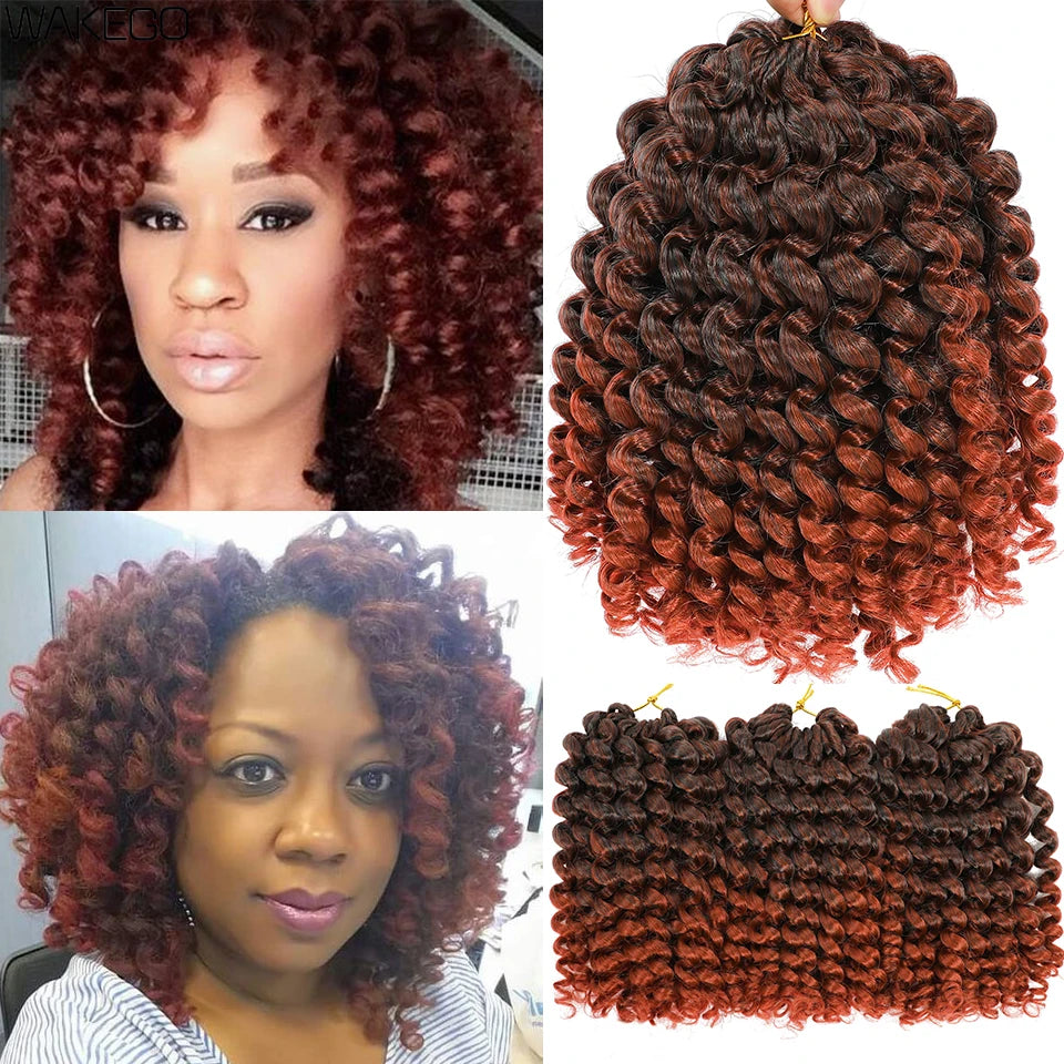 8 Inches Jamaican Bounce Crochet Hair Jumpy Wand Curl Crochet Braids Hair Ombre Brown Synthetic Curly Braiding Hair For Women