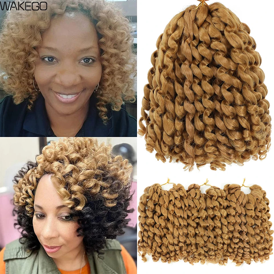 8 Inches Jamaican Bounce Crochet Hair Jumpy Wand Curl Crochet Braids Hair Ombre Brown Synthetic Curly Braiding Hair For Women