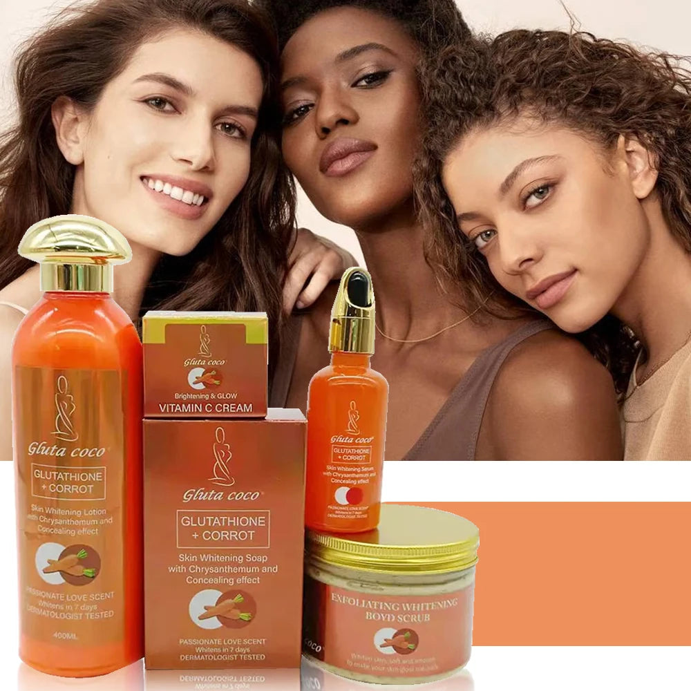Gluta Master GLUTATHIONE+CORROT Skincare Set Lightening Moisturising Exfoliating Smooth Speedy Glowing skin for Dark Skin Women