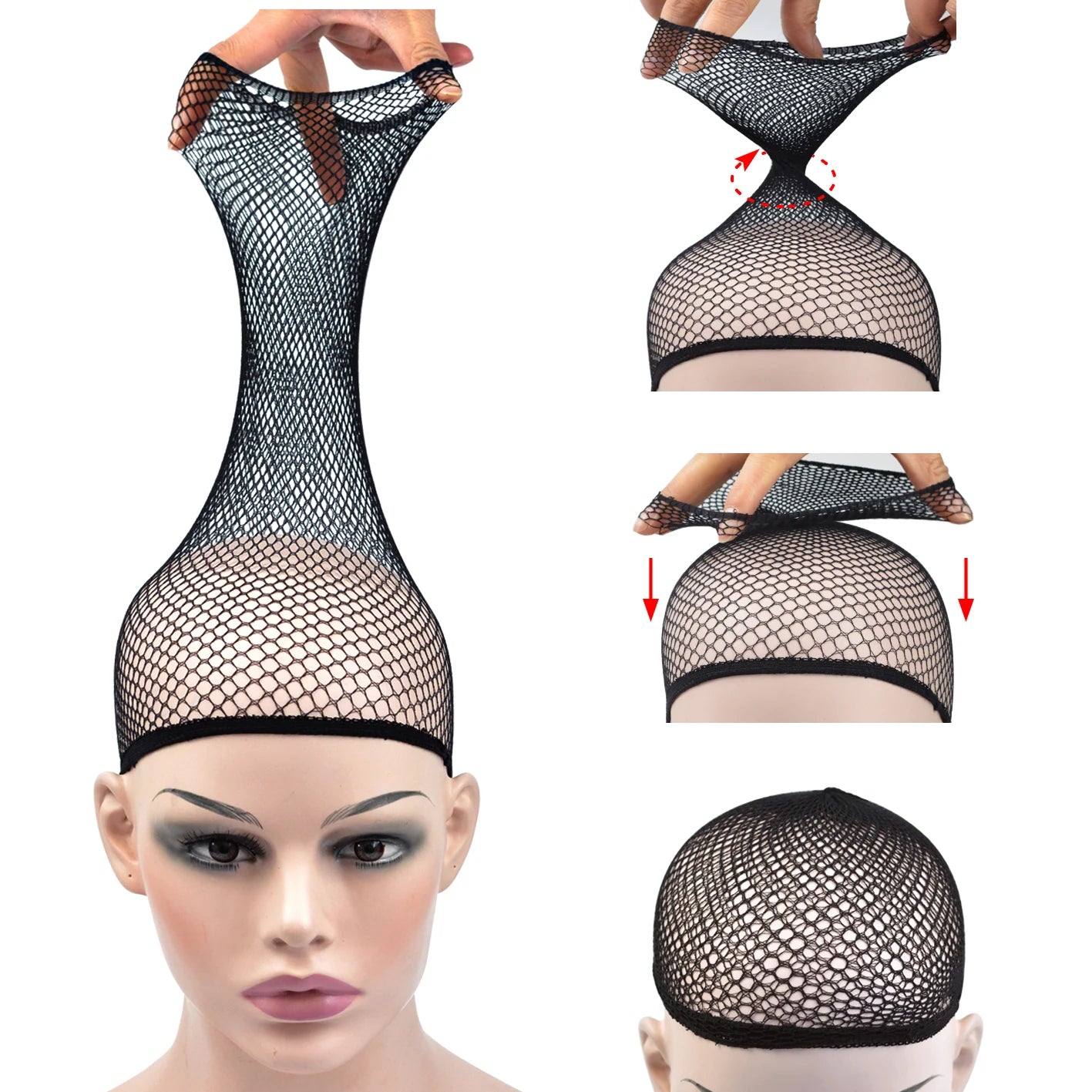 2 Pieces Hair Nets Open Ended Wig Cap Mesh Stocking Cap Weaving Hairnet Wig Accessories for Women Hair Extension Tool
