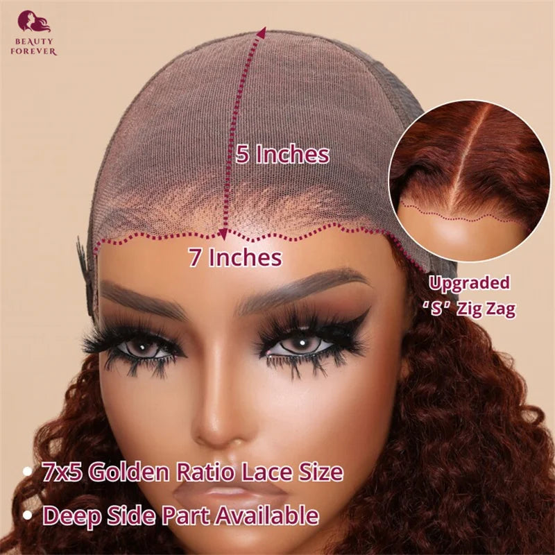 Beautyforever Bye Bye Knots 3.0 Glueless Human Hair Wigs Ready to Wear Jerry Curly Reddish Brown Color Lace Front Human Hair Wig