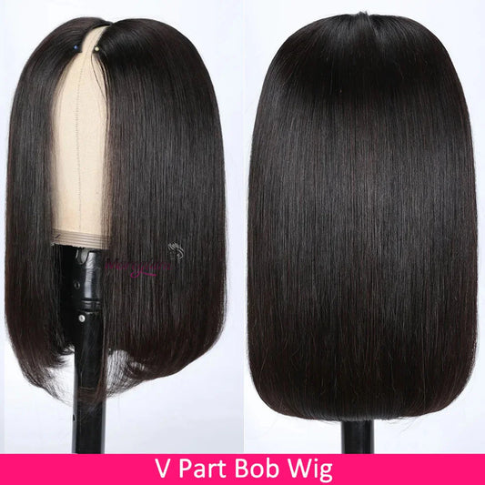 Straight Short Bob V Part Wigs Human Hair Bob Wig Short Straight V Part Bob Wig No Leave Out 180% human hair Wigs 100%U Part Wig