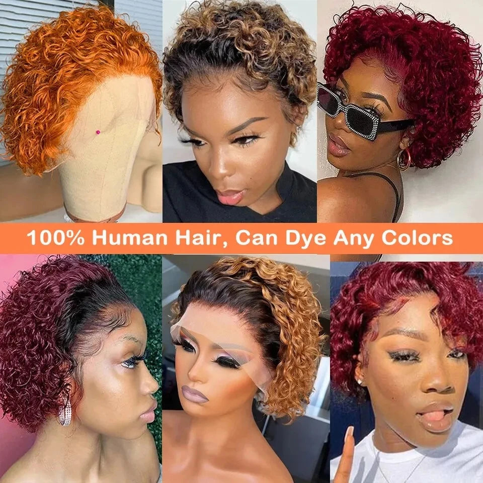 Pixie Cut Wig Kinky Curly Human Hair Wig Honey Blonde Burgundy Colored Short Curly Bob Wigs Pre plucked 13x1 Lace Frontal Wigs