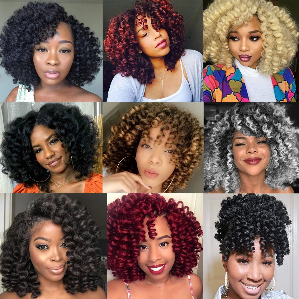 8 Inches Jamaican Bounce Crochet Hair Jumpy Wand Curl Crochet Braids Hair Ombre Brown Synthetic Curly Braiding Hair For Women