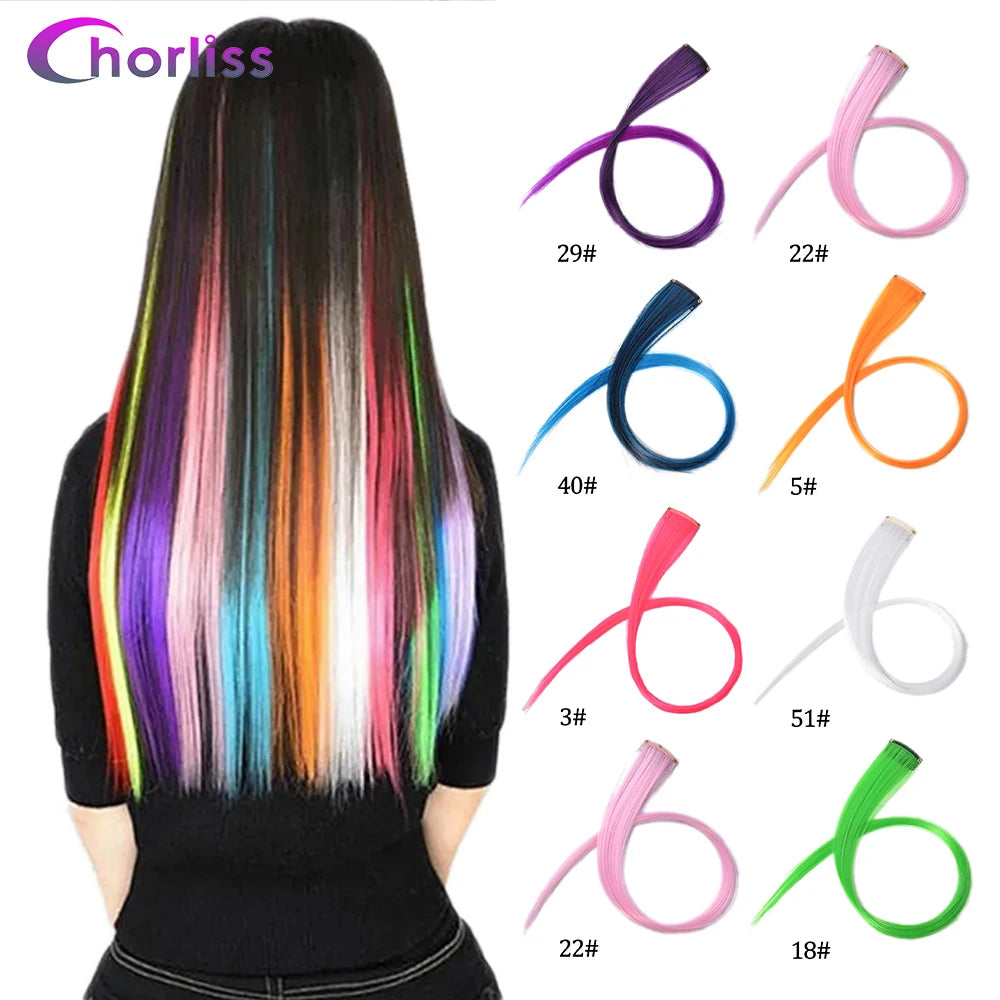 Synthetic Long Straight One Clip In Hair Extensions High Temperature Hairpieces Rainbow Colors Brown For White Women Chorliss