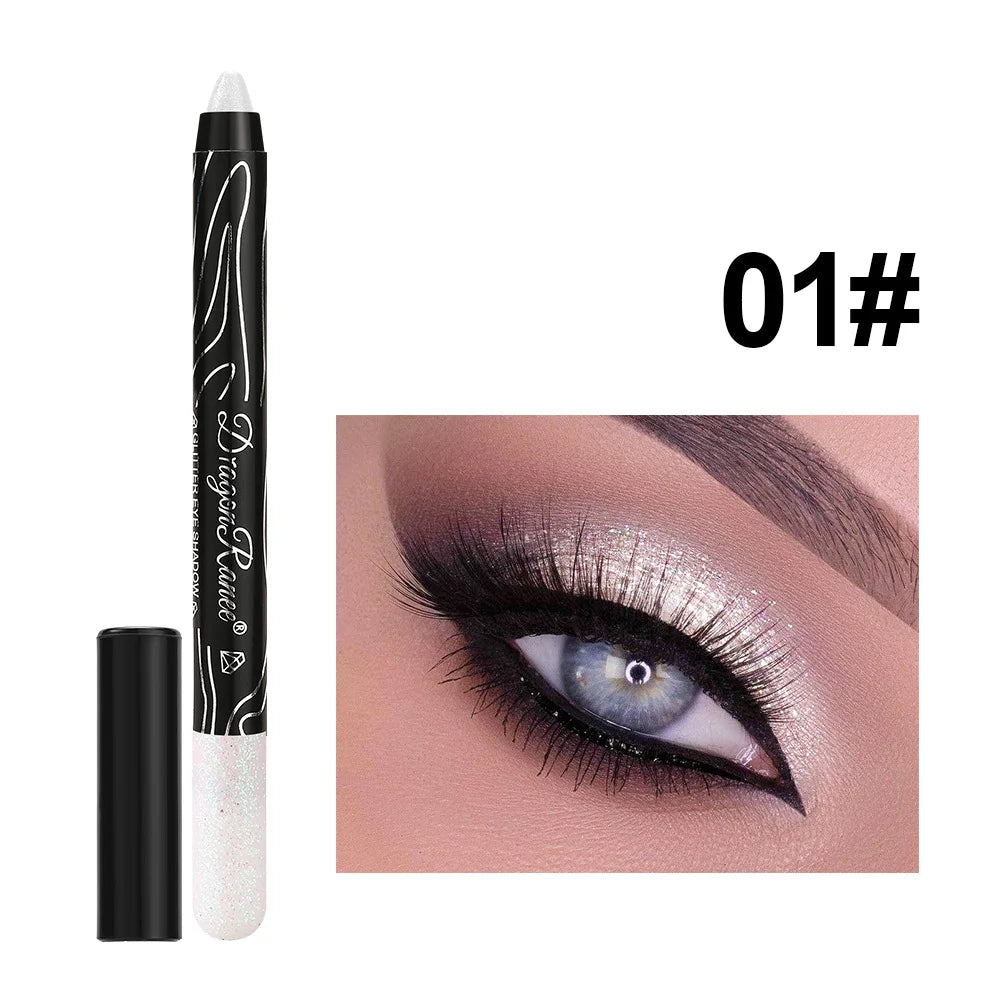 12 Colors Long-lasting Glitter Eyeshadow Pencil Pigment Blue Brown Black Eyeliner Pen Women Fashion Shimmer Eye Shadow Makeup