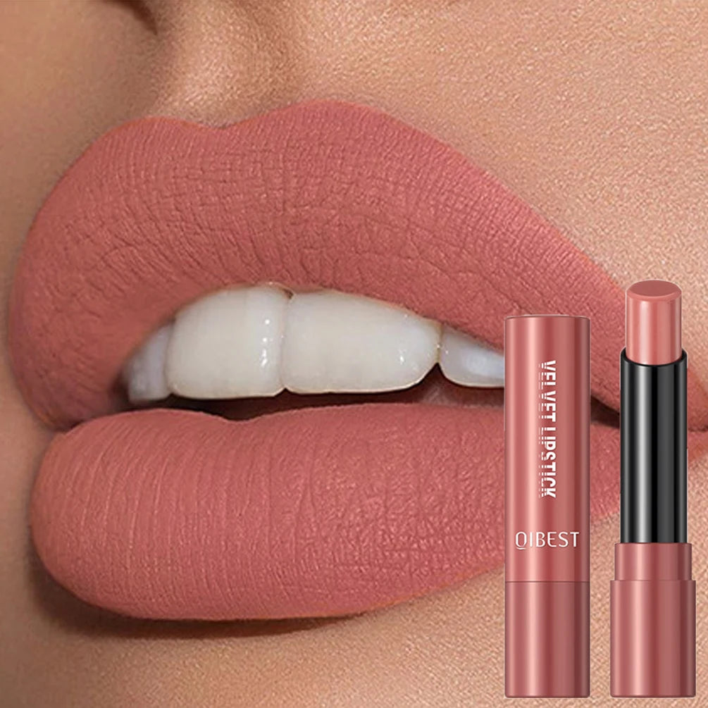 QIBEST Velvet Matte Lipstick Non Staying Cup Moisturizing and Long Lasting Sexy Nude Matte Lip Stick Makeup Korean Cosmetics
