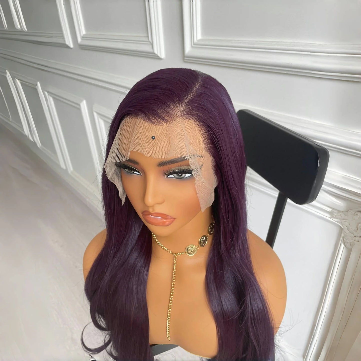 13X4 Dark Purple Wig Synthetic Hair Natural Wavy Lace Front Wig Body Wave Long Hair Colored Lace Frontal Wigs for Women Party