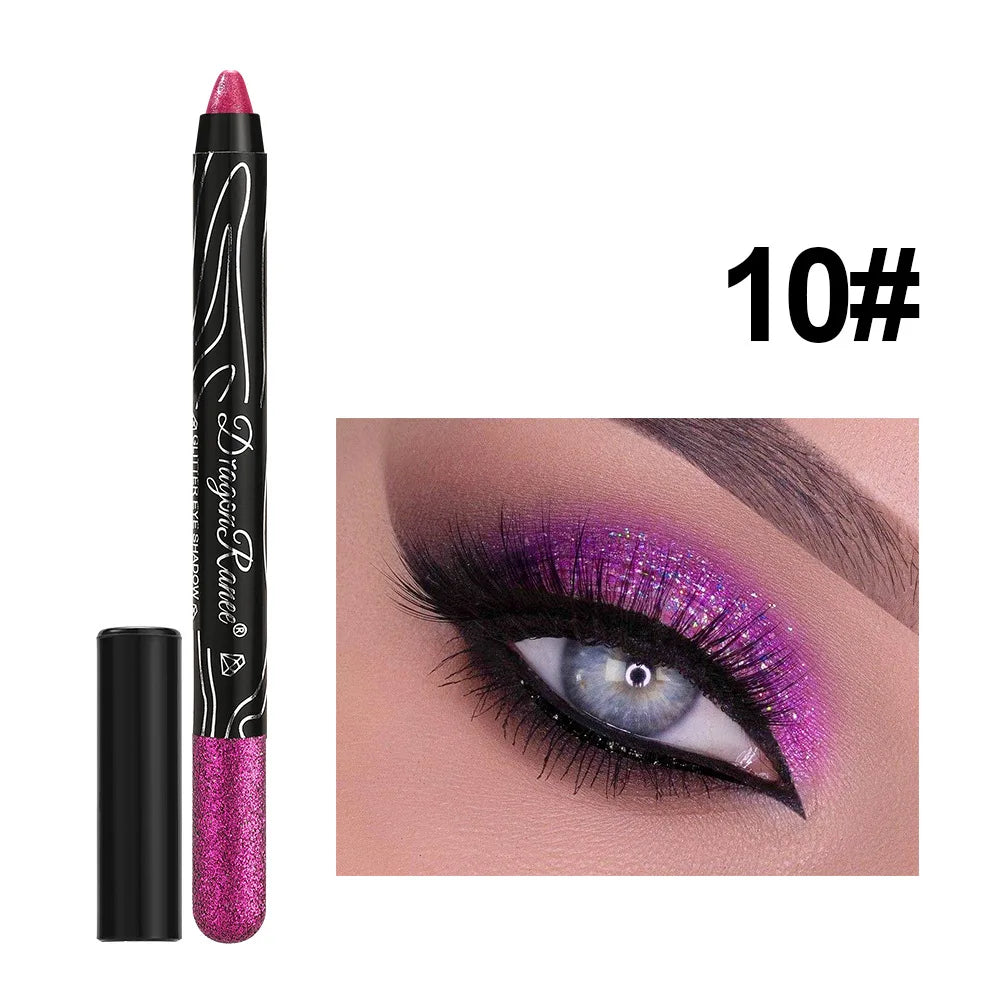 12 Colors Long-lasting Glitter Eyeshadow Pencil Pigment Blue Brown Black Eyeliner Pen Women Fashion Shimmer Eye Shadow Makeup