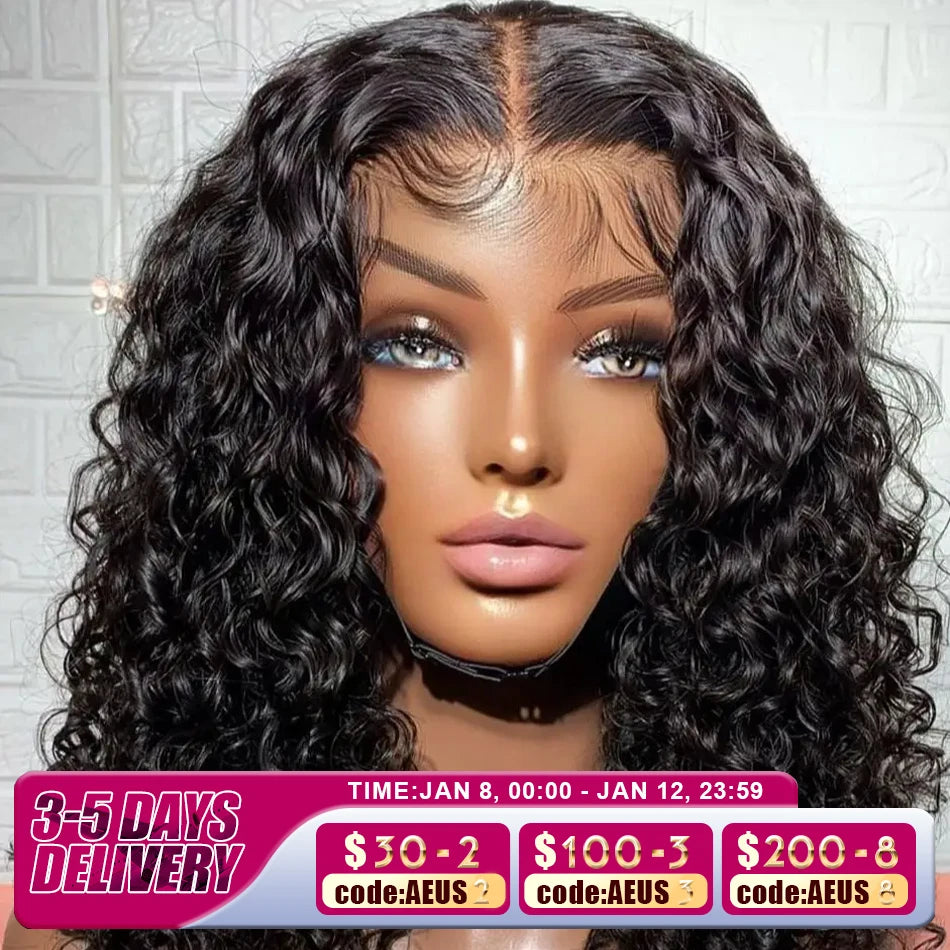 Short Curly Bob Lace Front Human Hair Wigs PrePluck With Baby Hair Brazilian Deep Wave Frontal Wig For Women Water Wave Lace Wig