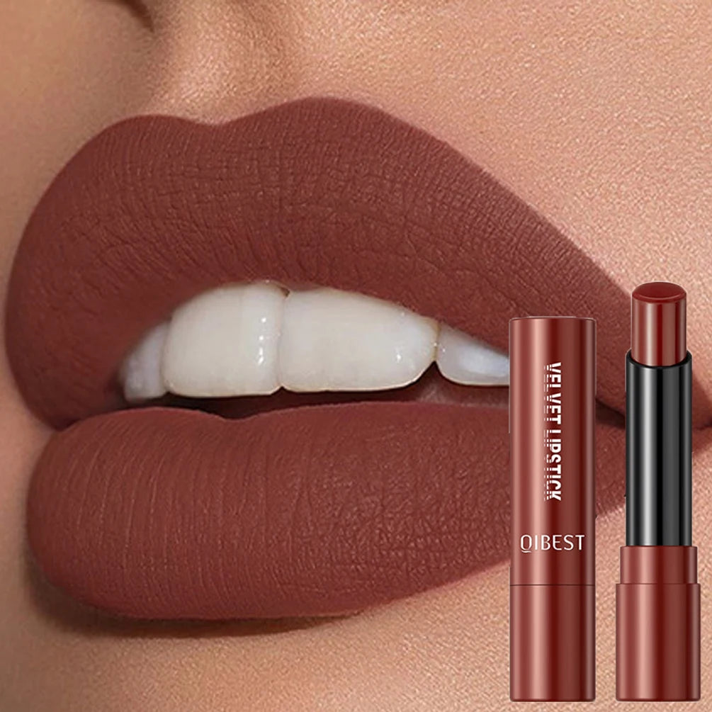 QIBEST Velvet Matte Lipstick Non Staying Cup Moisturizing and Long Lasting Sexy Nude Matte Lip Stick Makeup Korean Cosmetics