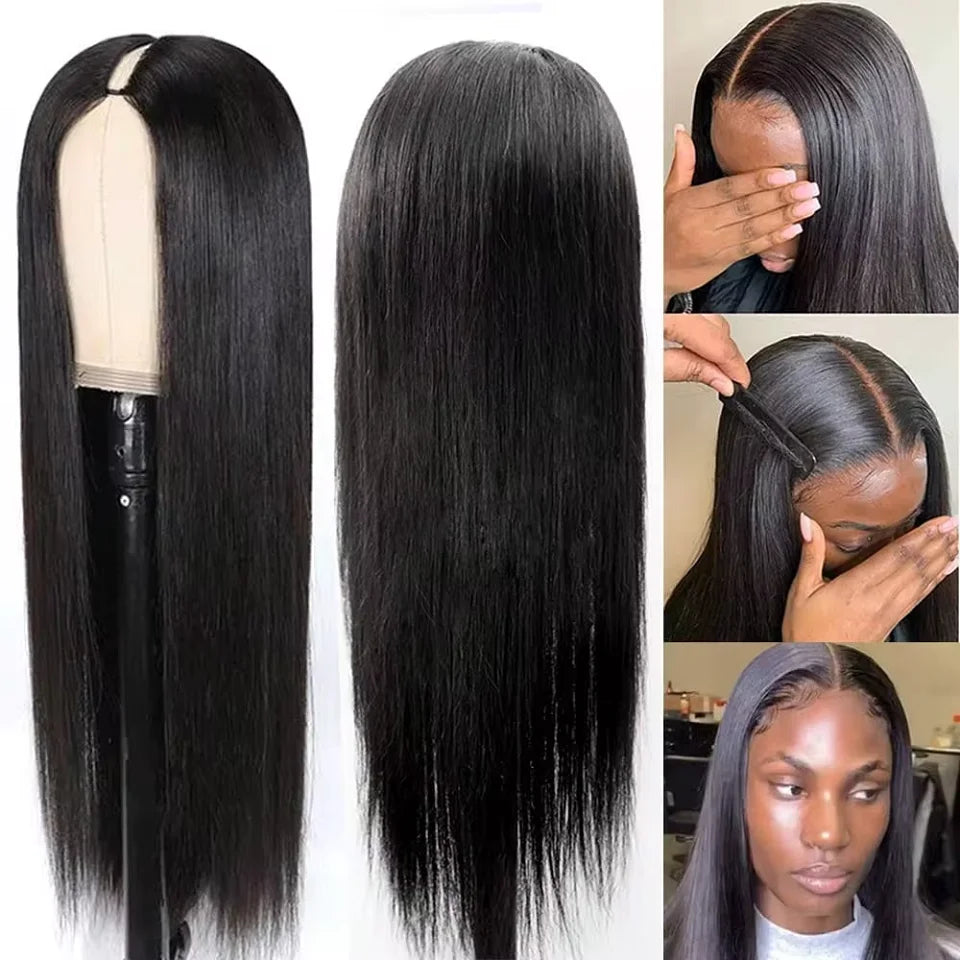 250 Density Straight Hair V part Wig 16-34Inches Upgrade Brazilian Glueless Wigs For Women 100% Human Hair Head Clip In Half Wig