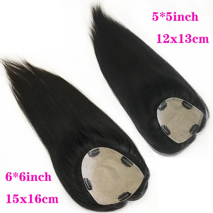 15x16cm Toupee Hair For Women  Topper Human Hair Clips In Silk base Natural Color 130% Virgin Hair Extension