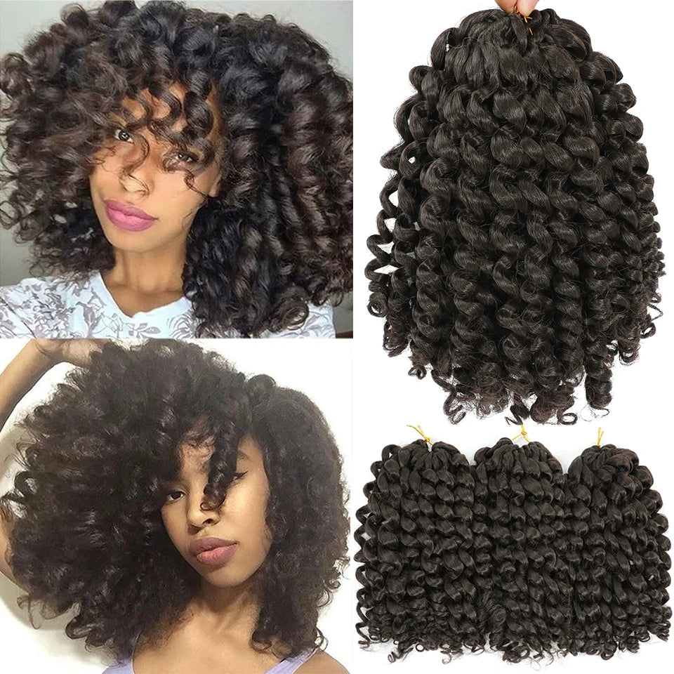 8 Inches Jamaican Bounce Crochet Hair Jumpy Wand Curl Crochet Braids Hair Ombre Brown Synthetic Curly Braiding Hair For Women