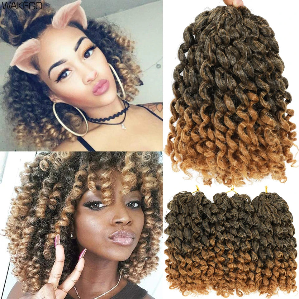 8 Inches Jamaican Bounce Crochet Hair Jumpy Wand Curl Crochet Braids Hair Ombre Brown Synthetic Curly Braiding Hair For Women