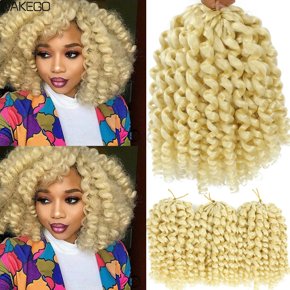 8 Inches Jamaican Bounce Crochet Hair Jumpy Wand Curl Crochet Braids Hair Ombre Brown Synthetic Curly Braiding Hair For Women