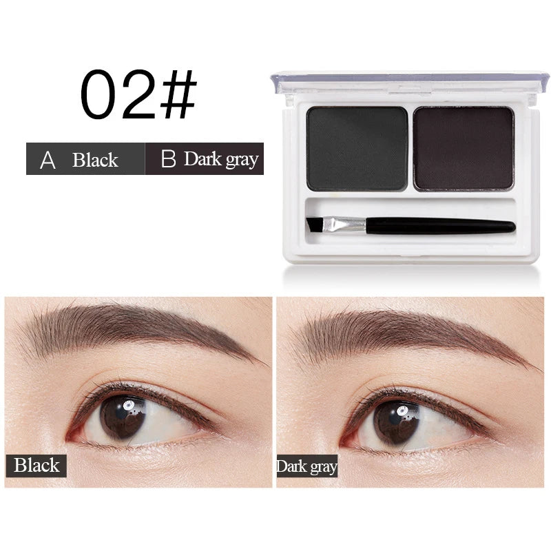 2Color Eyeshadow Powder Makeup Black Brown Coffee Waterproof Eyebrow Powder Eye Shadow Eye Brow Palette with Brush Eyebrow Cream
