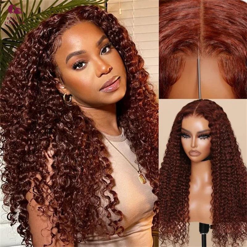 Beautyforever Bye Bye Knots 3.0 Glueless Human Hair Wigs Ready to Wear Jerry Curly Reddish Brown Color Lace Front Human Hair Wig