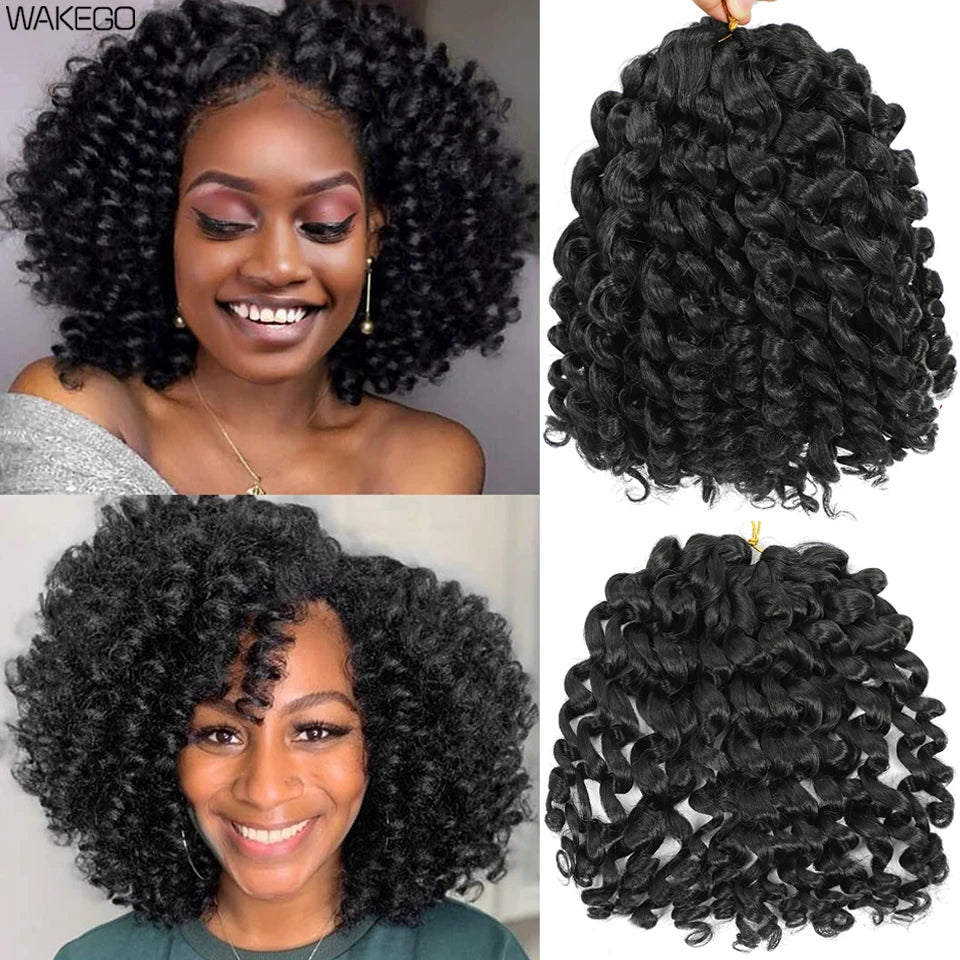 8 Inches Jamaican Bounce Crochet Hair Jumpy Wand Curl Crochet Braids Hair Ombre Brown Synthetic Curly Braiding Hair For Women