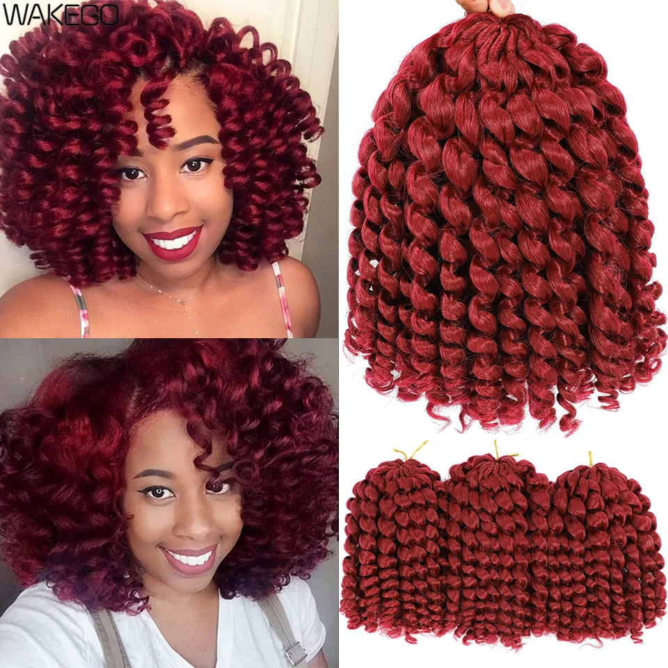 8 Inches Jamaican Bounce Crochet Hair Jumpy Wand Curl Crochet Braids Hair Ombre Brown Synthetic Curly Braiding Hair For Women
