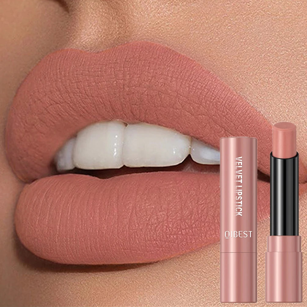 QIBEST Velvet Matte Lipstick Non Staying Cup Moisturizing and Long Lasting Sexy Nude Matte Lip Stick Makeup Korean Cosmetics
