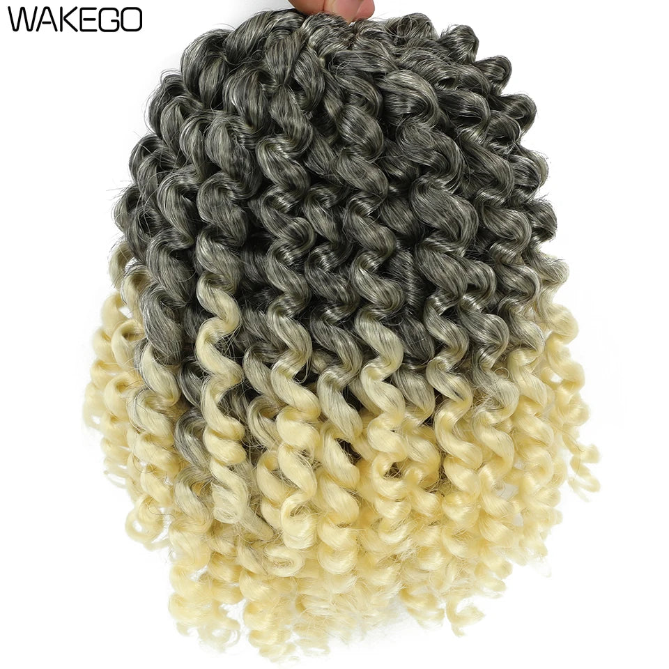 8 Inches Jamaican Bounce Crochet Hair Jumpy Wand Curl Crochet Braids Hair Ombre Brown Synthetic Curly Braiding Hair For Women