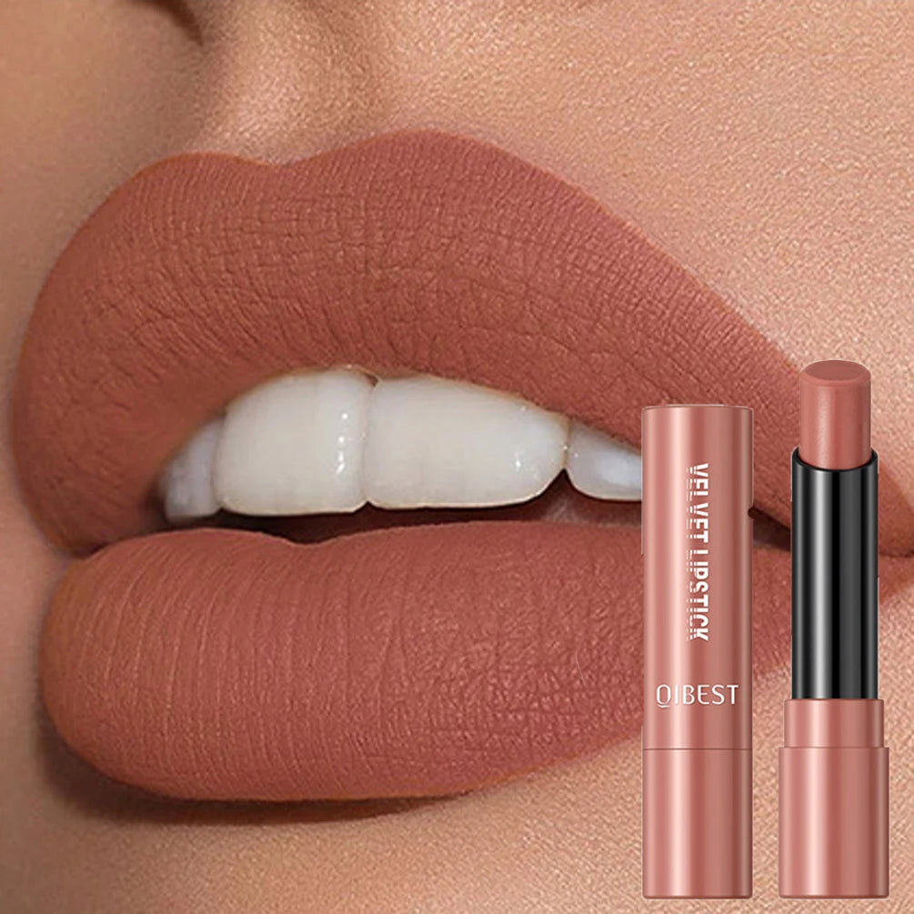 QIBEST Velvet Matte Lipstick Non Staying Cup Moisturizing and Long Lasting Sexy Nude Matte Lip Stick Makeup Korean Cosmetics