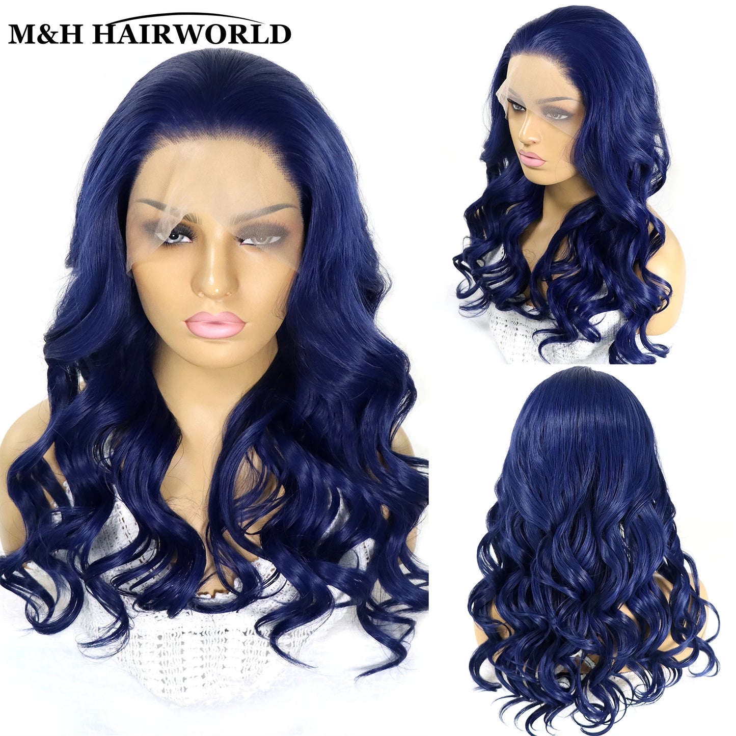 Natural Wavy Wigs 13x3 Synthetic Lace Front Wigs for Black Women Long Body Wave Lace Frontal Wigs